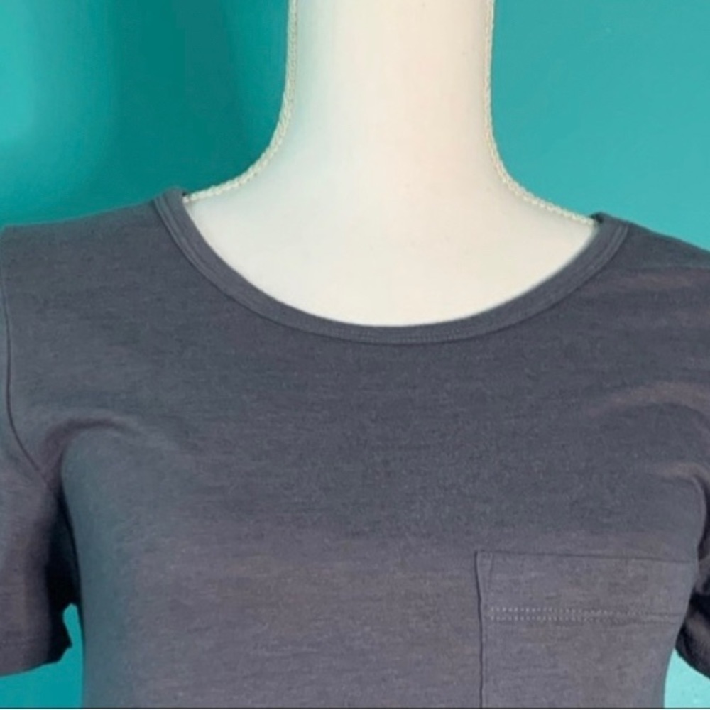 LuLaRoe Dress Womens Extra Small Tee Shirt Dress XS Short Sleeve Pocket Grey - Picture 3 of 4